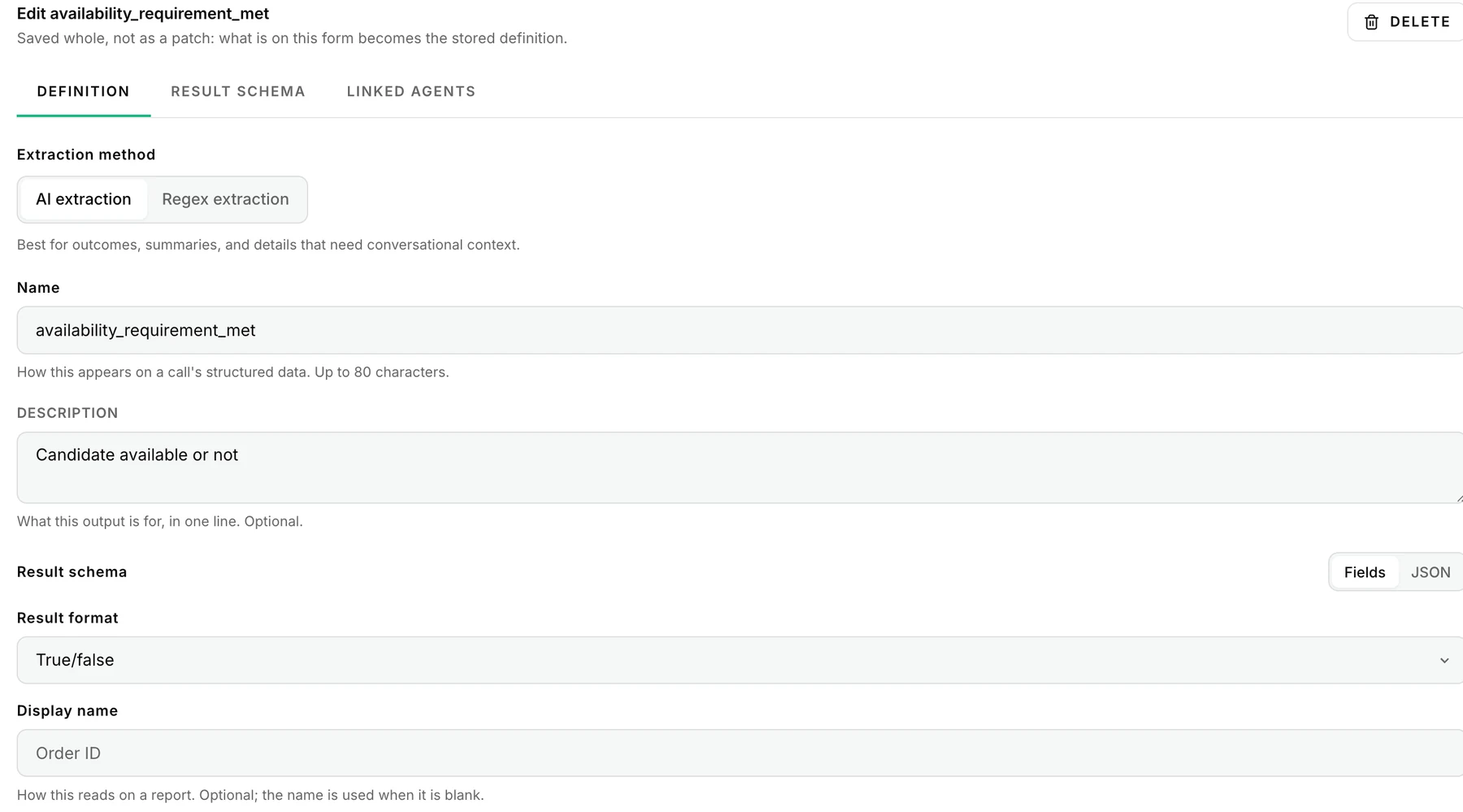 Structured output definition that extracts whether a candidate is available
